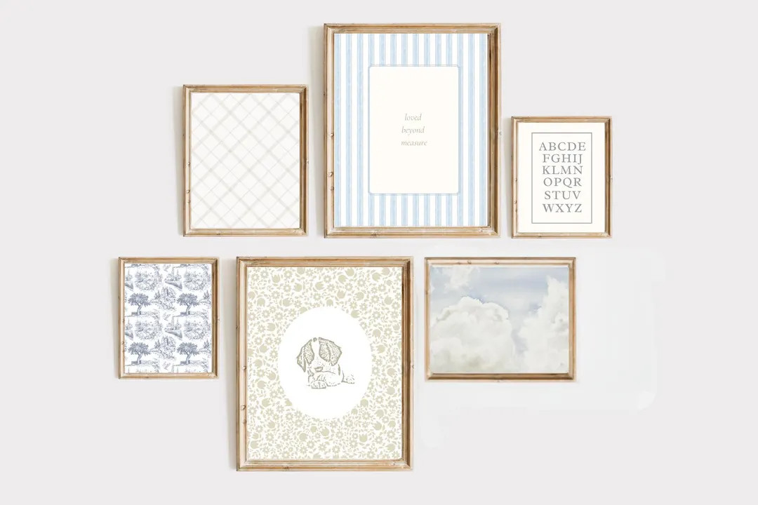 Vintage Nursery Art Prints: Blue, Beige, Puppy & Lamb (digital Download) - Etsy | Etsy (US)