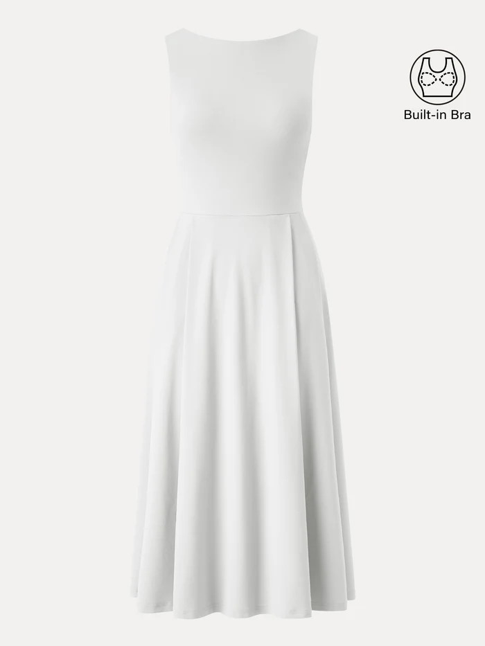 Boatneck Bamboo Ponte Brami Midi Dress with Pockets | OGLmove