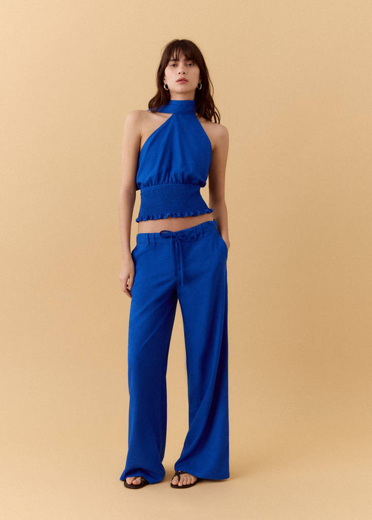Linen-blend straight-fit pants vibrant blue - Teenage girl - M - MANGO TEEN | Mango (US/MX/AU)