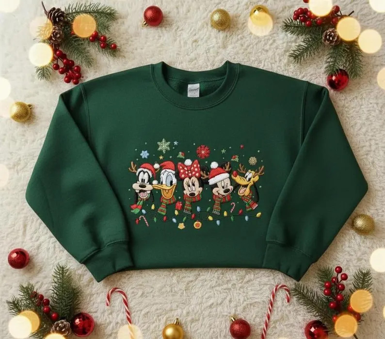Embroidered Disney Christmas Lights Mickey & Friends Sweatshirt, Disney Holiday Sweater, Disney X... | Etsy (US)