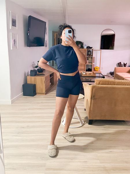 5am Pilates workout this morning! Ignore the hair 😩 Wearing these comfortable navy biker shorts with a crisscross detail in the front! Also linked my navy cotton tshirt as well! Have an excellent Monday and start to your week! Crush your goals ☺️😃

Her Current Obsession, fitness style, 

#LTKU #LTKActive #LTKFitness