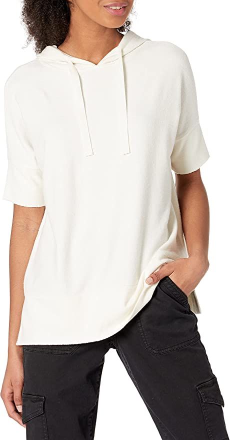Amazon.com: Daily Ritual Women's Cozy Knit Oversized Hooded Short-Sleeve Shirt, Cream/White Marl,... | Amazon (US)