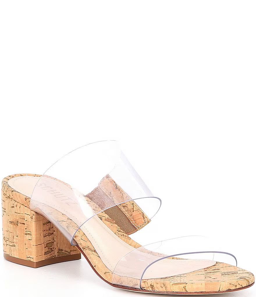 Schutz Victorie Clear Vinyl Cork Block Heel Slide Sandals | Dillard's | Dillard's