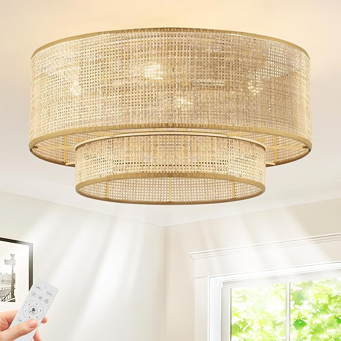 Boho Caged Ceiling Fans with Lights,Rattan Fandelier Ceiling Fans with Lights and Remote Control,... | Amazon (US)