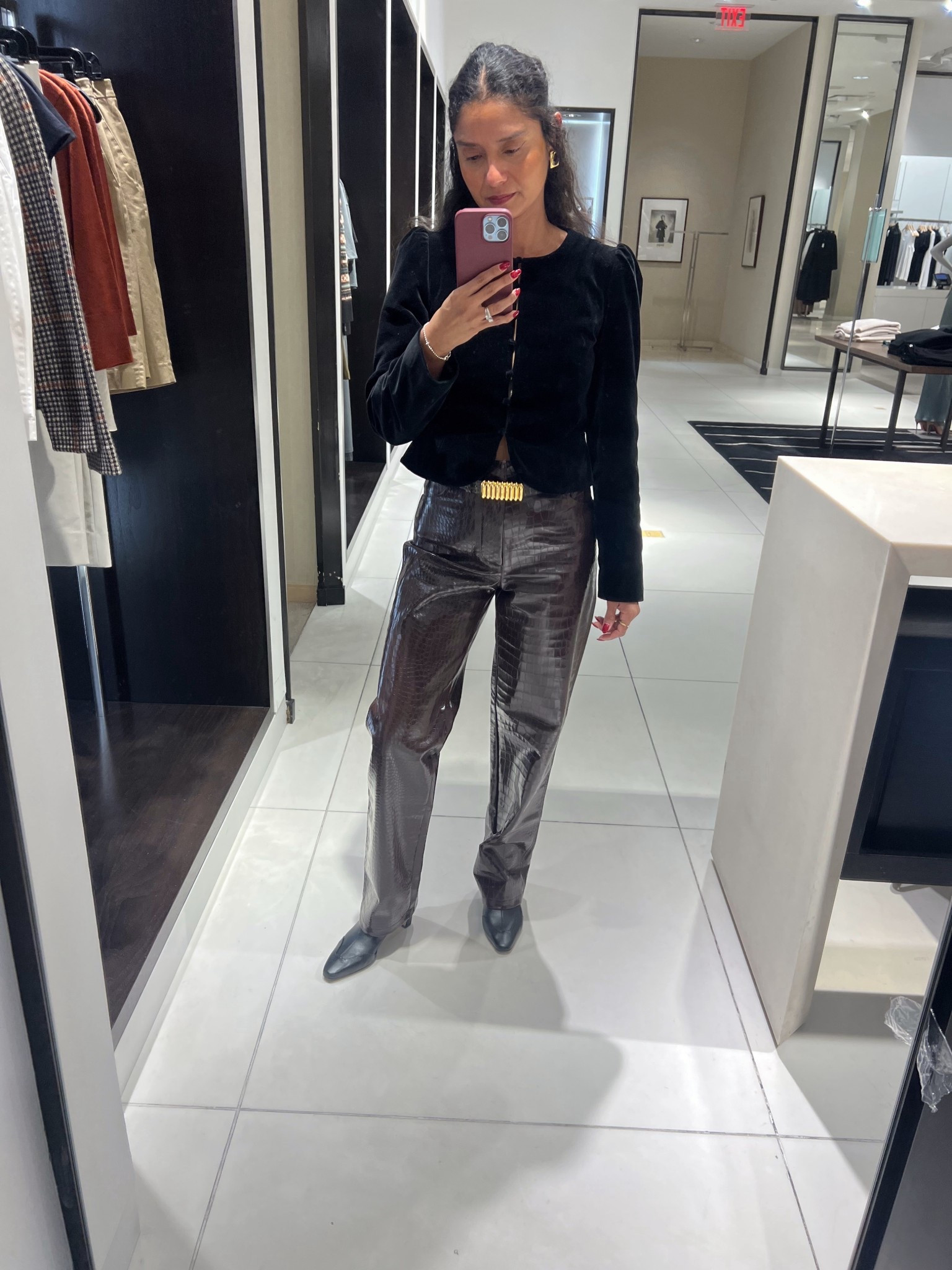 Zara leather pants! I received a lot of compliments. Wearing xs