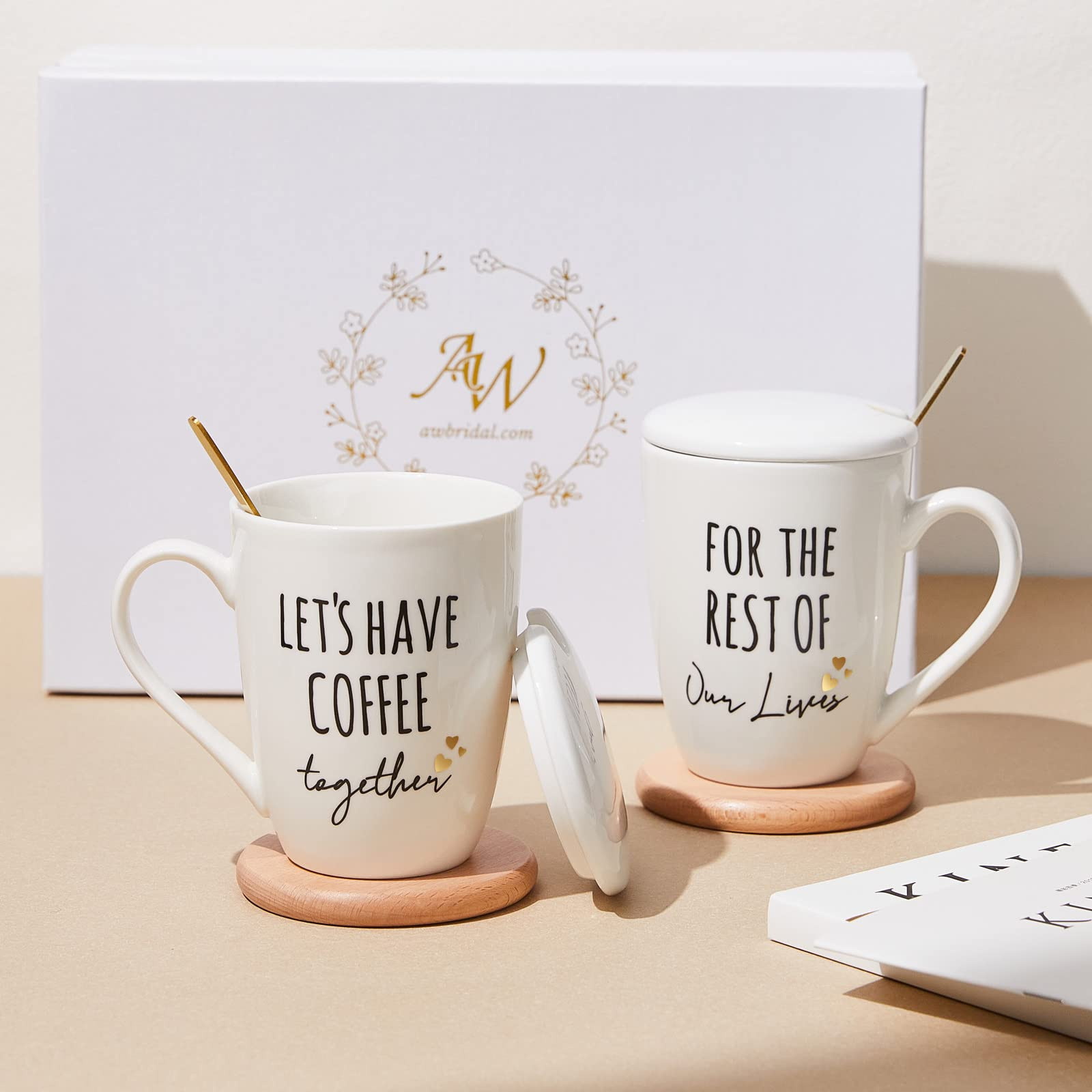 AW BRIDAL Ceramic Engagement Gifts For Couples Newly Engaged Unique Coffee Mugs Set Of 2, 12 Oz| ... | Amazon (US)