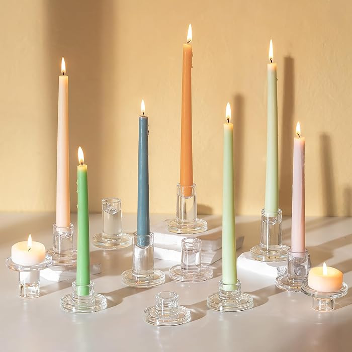 Glasseam Taper Candle Holders Bulk: 12 Pcs Glass Candlestick Holders for Tapered Candles Set Smal... | Amazon (US)