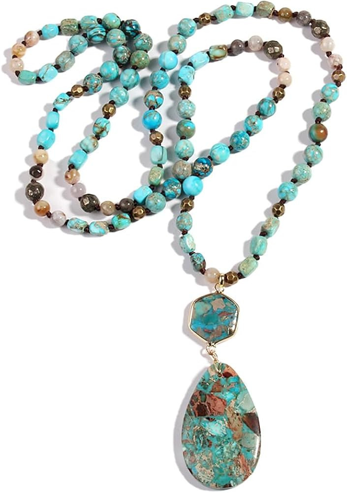 Yomisa Boho Necklaces for Women/Men Trendy,32/35/36 Inch Natural Stone Beaded Long Pendant Neckla... | Amazon (US)