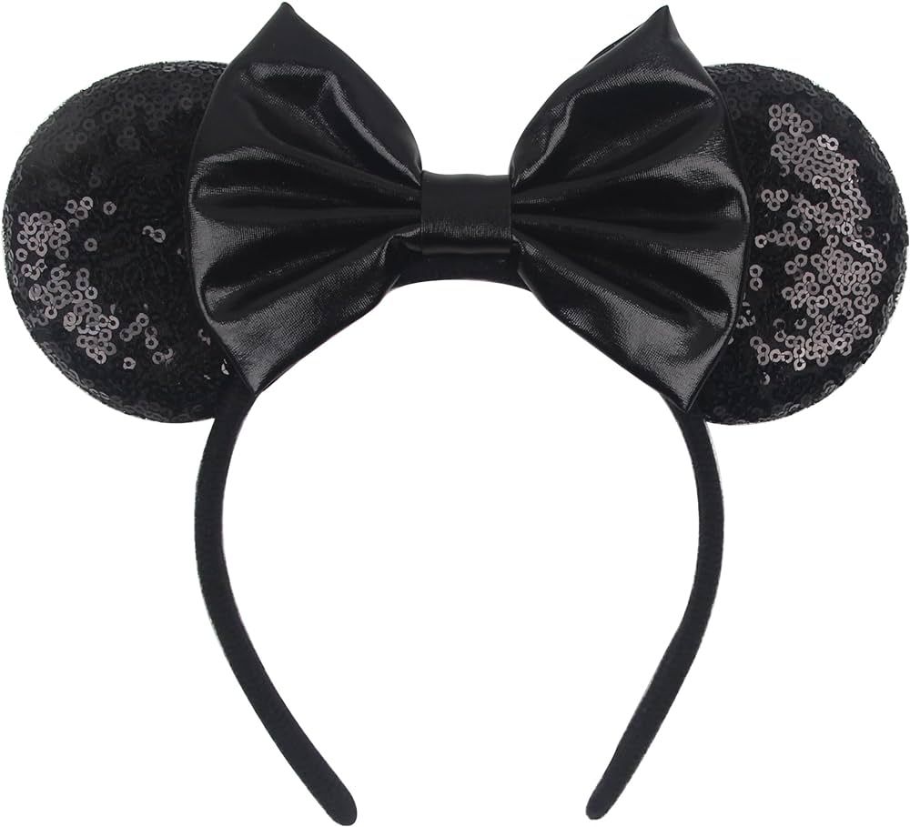 1Pk Mouse Ears Headband for Women Velvet Hair Bow Black Headwear for Girls & Boys - Sparkle Sequi... | Amazon (US)