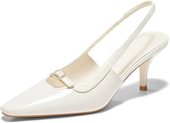 Coutgo Womens Kitten Heels Slingback Square Toe Dress Shoes Buckle Office Work Pump Shoes | Amazon (US)