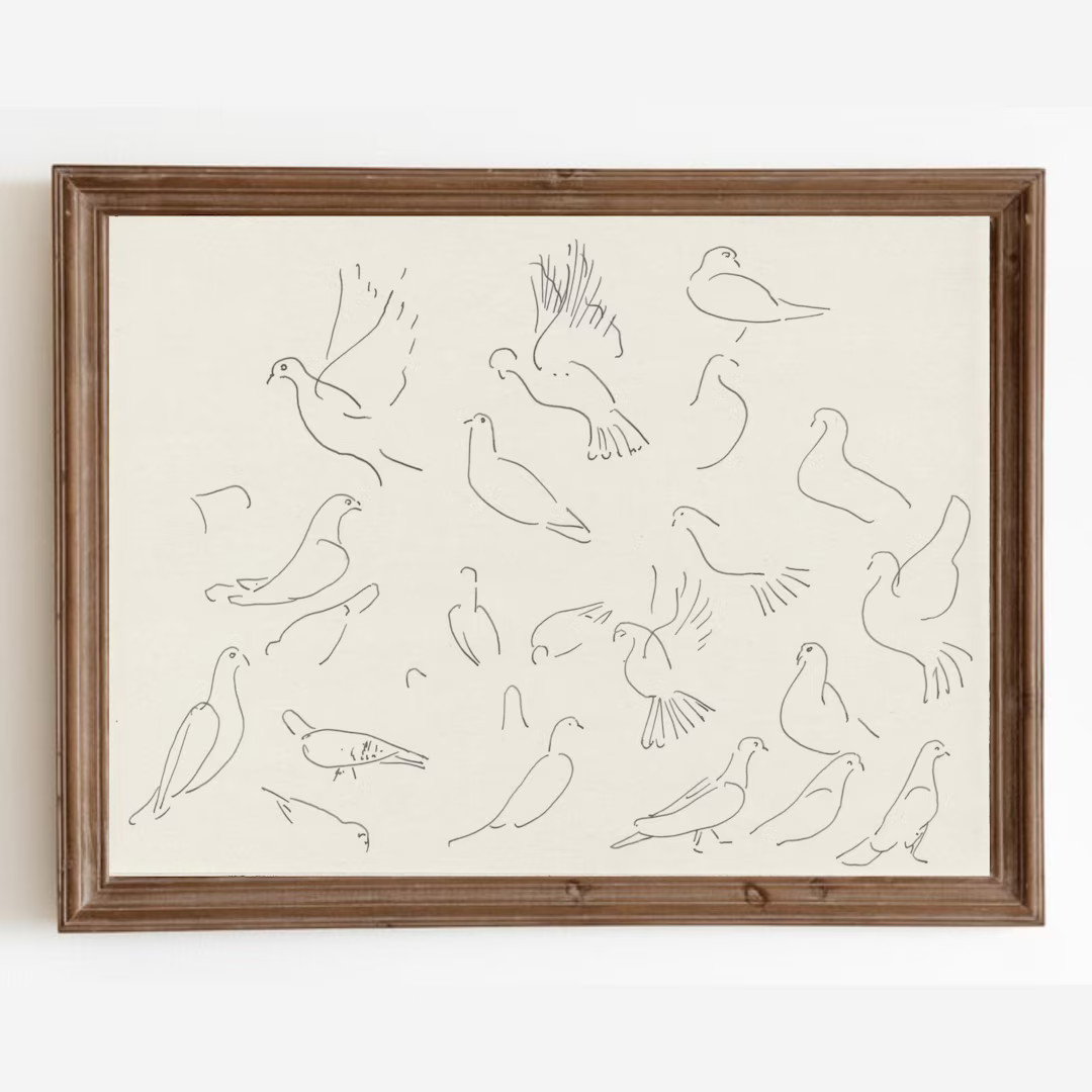 Vintage Bird Sketch, Dove Print, Antique Bird Drawing, Minimalist Wall Art, Vintage Dove Drawing,... | Etsy (US)