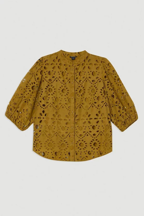 Cotton Broderie Woven Short Sleeve Blouse | Karen Millen UK + IE + DE + NL