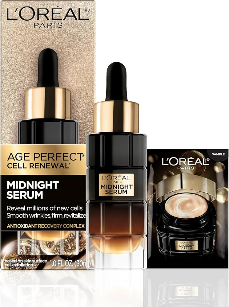 L'Oreal Paris Age Perfect Anti-Aging Midnight Face Serum, Reduce Wrinkles 1oz + Eye Cream Sample | Amazon (US)