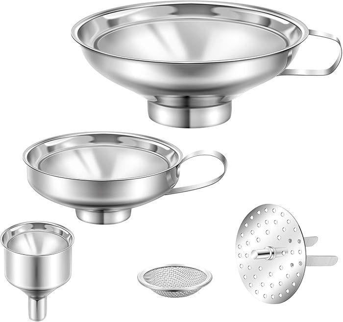 Shappy 5 Pieces Stainless Steel Funnels Set Canning Funnel Fine Mesh Strainer Mesh Filter Compati... | Amazon (US)