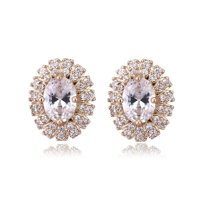 Silver Cubic Zirconia Stud Earrings - Post Earrings for Women Round Clear Crystal Diamond Studs H... | Amazon (US)
