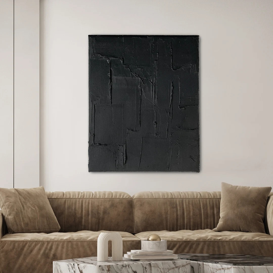 Solid Black Textured Art on Canvas Black Canvas Art - Etsy | Etsy (US)