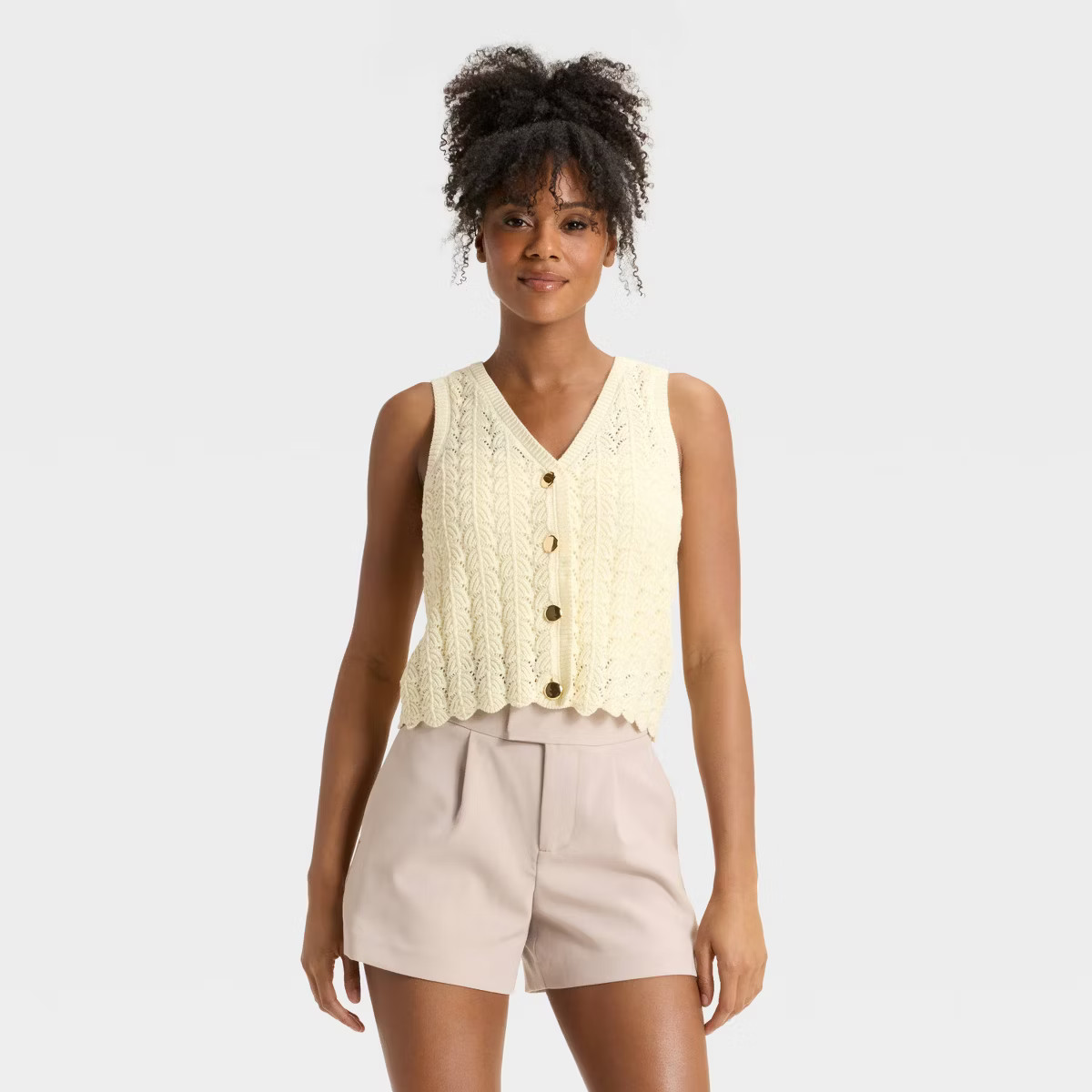 Women's Pointelle Lady Vest - A New Day™ Off-White M | Target