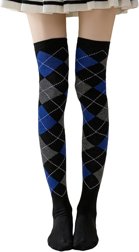YELAIVP Women Knee High Socks Argyle Over the knee Socks Casual Checkered Tight high sock for Sch... | Amazon (US)