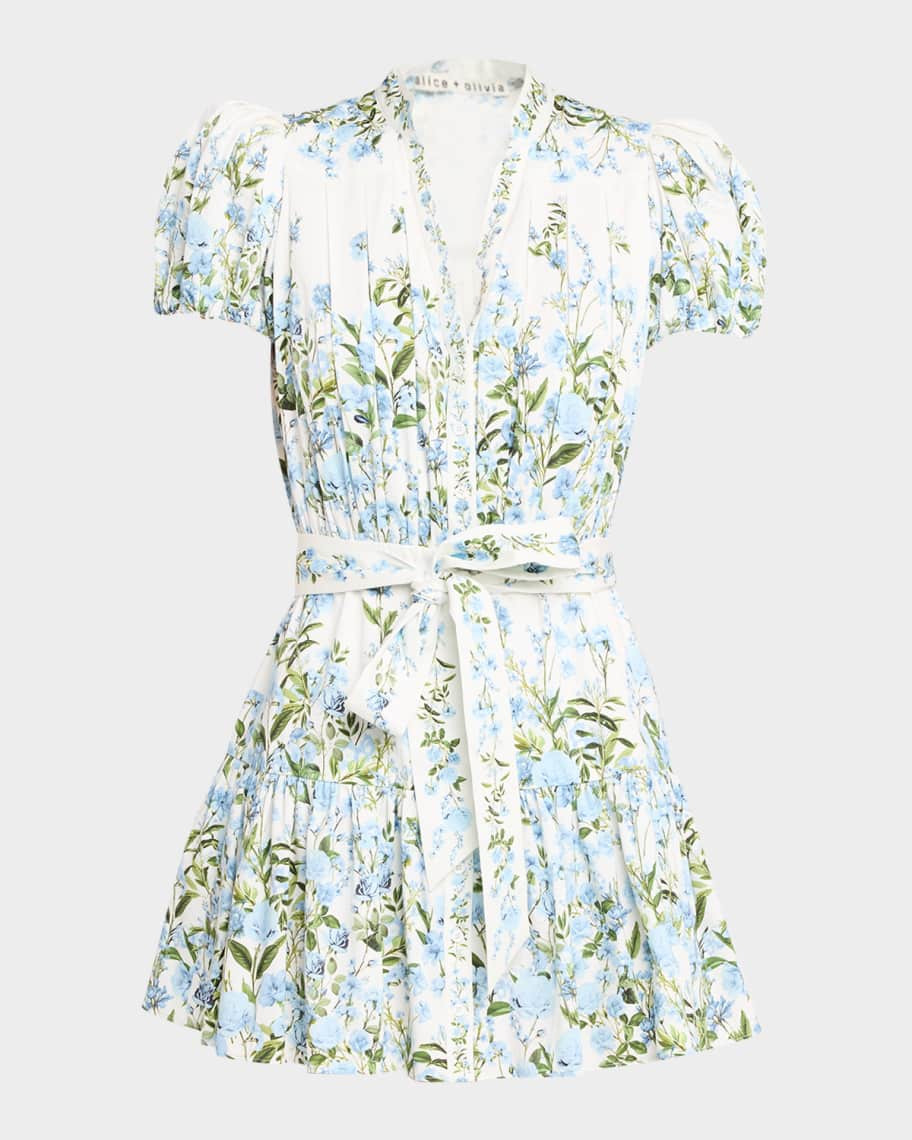 Cora Short-Sleeve Tiered Mini Shirtdress | Neiman Marcus