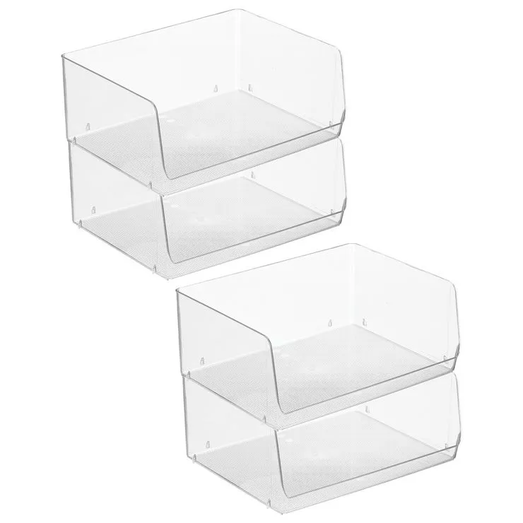 mDesign Plastic Stackable XL Kitchen Food Open Front Storage Bin, 4 Pack -  White