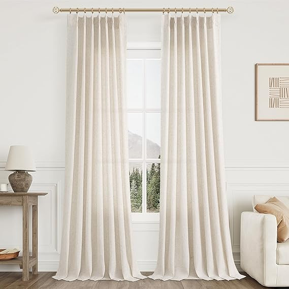 Pinch Pleated Linen Curtains 108 Inches long for Living Room 2 Panels Set Cream Beige Flax Pleat ... | Amazon (US)