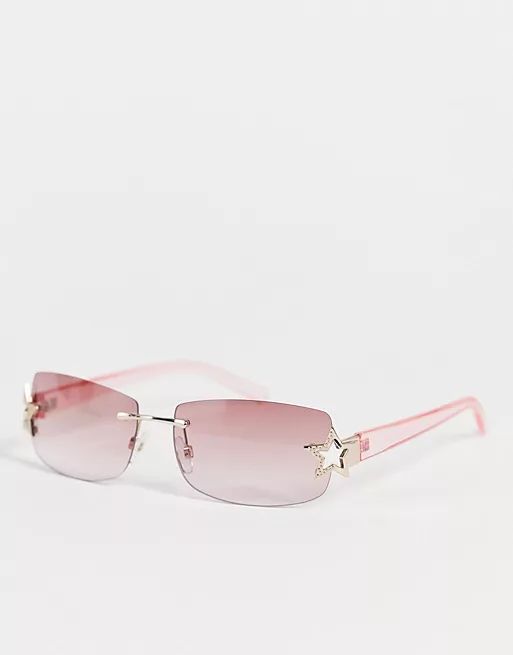 ASOS DESIGN rimless mid square sunglasses with star detail in pink lens | ASOS (Global)