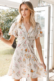 August Knot Front Mini Dress - Beige Floral | Petal & Pup (US)