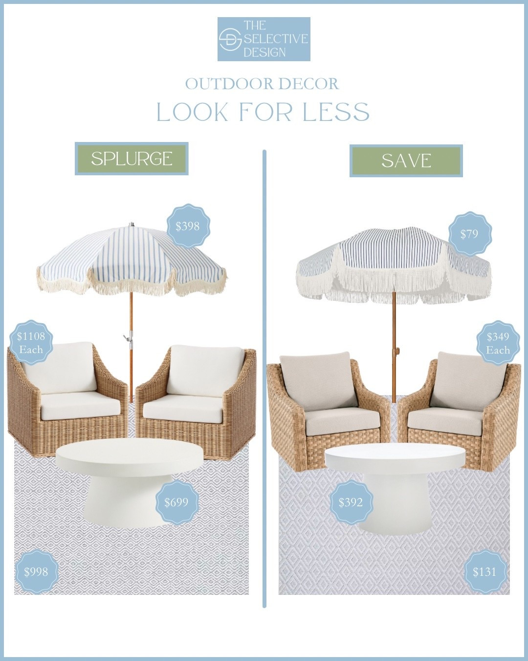 

Loving this outdoor furniture designer look for less! This outdoor decor gives Serena and Lily and pottery barn vibes for less! 

Patio decor | patio design | patio ideas | porch decor | porch design | porch ideas | affordable outdoor decor | affordable outdoor furniture | budget friendly outdoor decor | budget friendly outdoor furniture | porch inspo | Serena and Lily look for less | coastal outdoor decor | classic outdoor decor | neutral porch | blue outdoor rug | woven outdoor furniture | outdoor coffee table ottoman | striped patio umbrella | outdoor accent chair | pottery barn look for less | affordable outdoor furniture 

#LTKSaleAlert #LTKHome