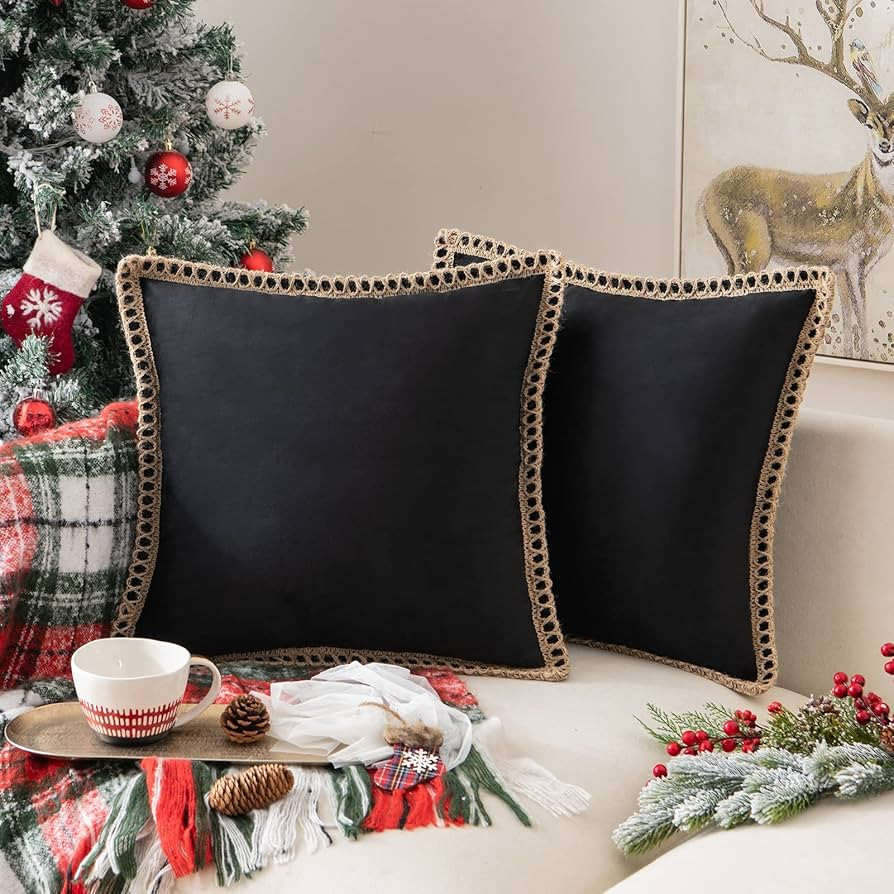 AQOTHES Set of 2 Velvet Decorative Throw Pillow Covers 18x18 Inch, Farmhouse Black Throw Pillows ... | Amazon (US)