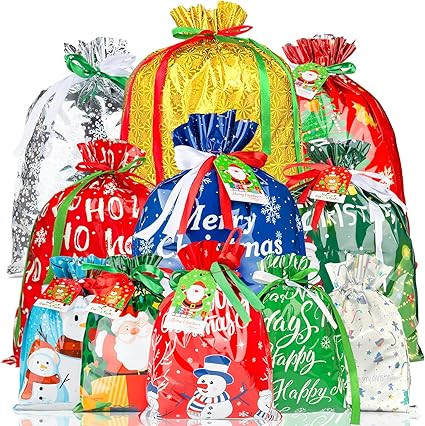 RBONIGHT 38PCS Christmas Drawstring Gift Bags of Assorted Sizes Small Medium Large Jumbo, Holiday... | Amazon (US)