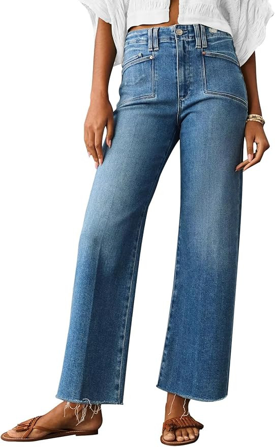 KUNMI Jeans for Women Wide Leg Baggy High Waist Boyfriends Straight Leg Stretchy Denim Pants Tren... | Amazon (US)