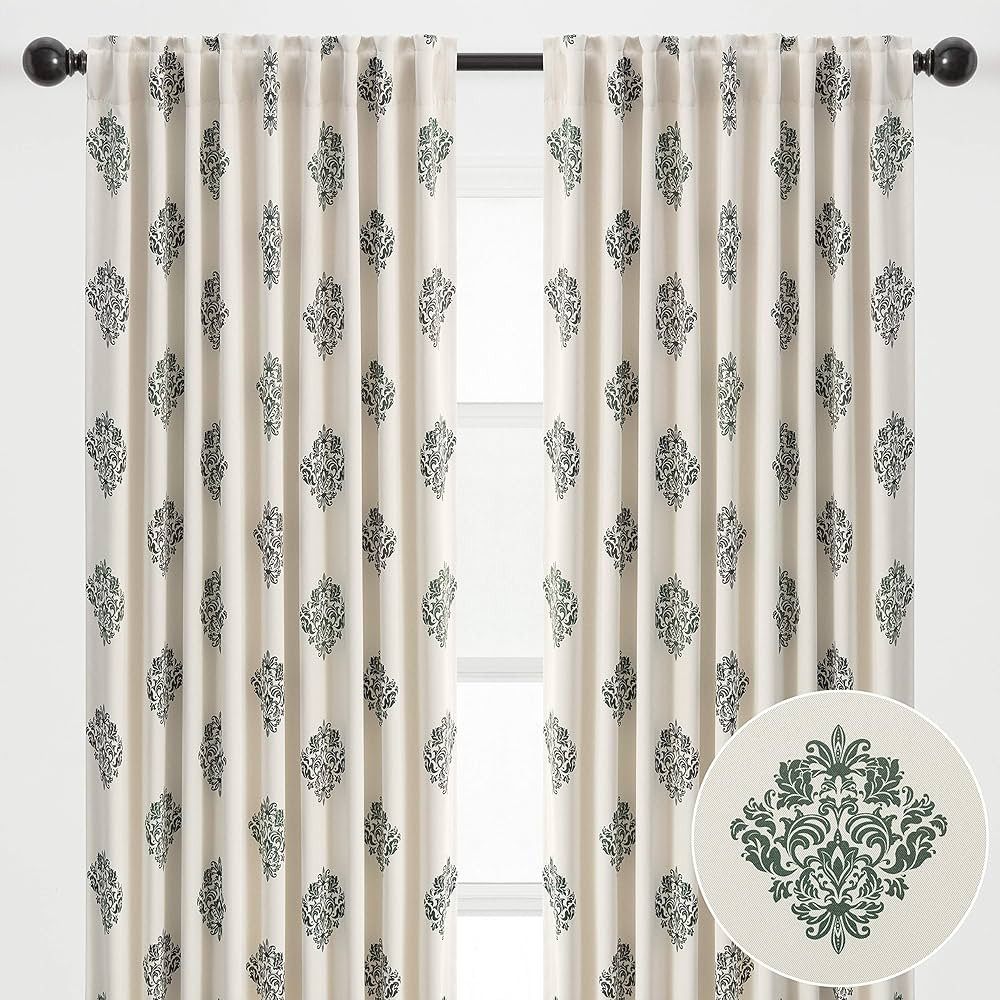 Chanasya 2-Panel Ornamental Damask Blackout Curtains - 3-in-1 Back Tab, Rod Pocket, Ring Tab - fo... | Amazon (US)