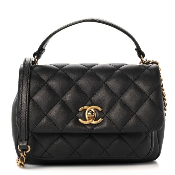 CHANEL Calfskin Quilted Top Handle Flap Black | FASHIONPHILE | Fashionphile