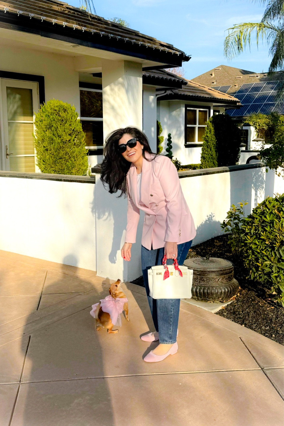 Love my Celia Mae 🩷. We both matched yesterday. 

Steve Madden, flats, link blazer, link flats, Totême jeans, Birkin 25, mushroom birkin, Celine sunglasses, ootd 

#LTKU #LTKSeasonal #LTKfindsunder100