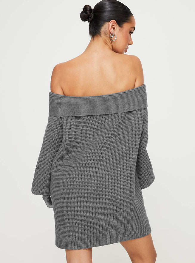 Deya Off The Shoulder Mini Dress Grey | Princess Polly US