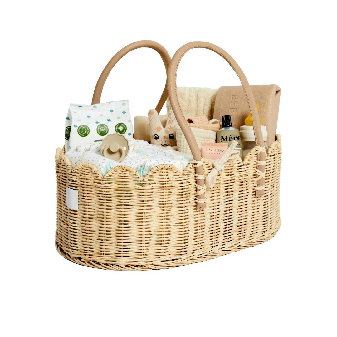 Baby Diaper Caddy Organizer Natural- Artisan-crafted Scalloped Rattan Basket - Luxurious Diaper C... | Etsy (US)
