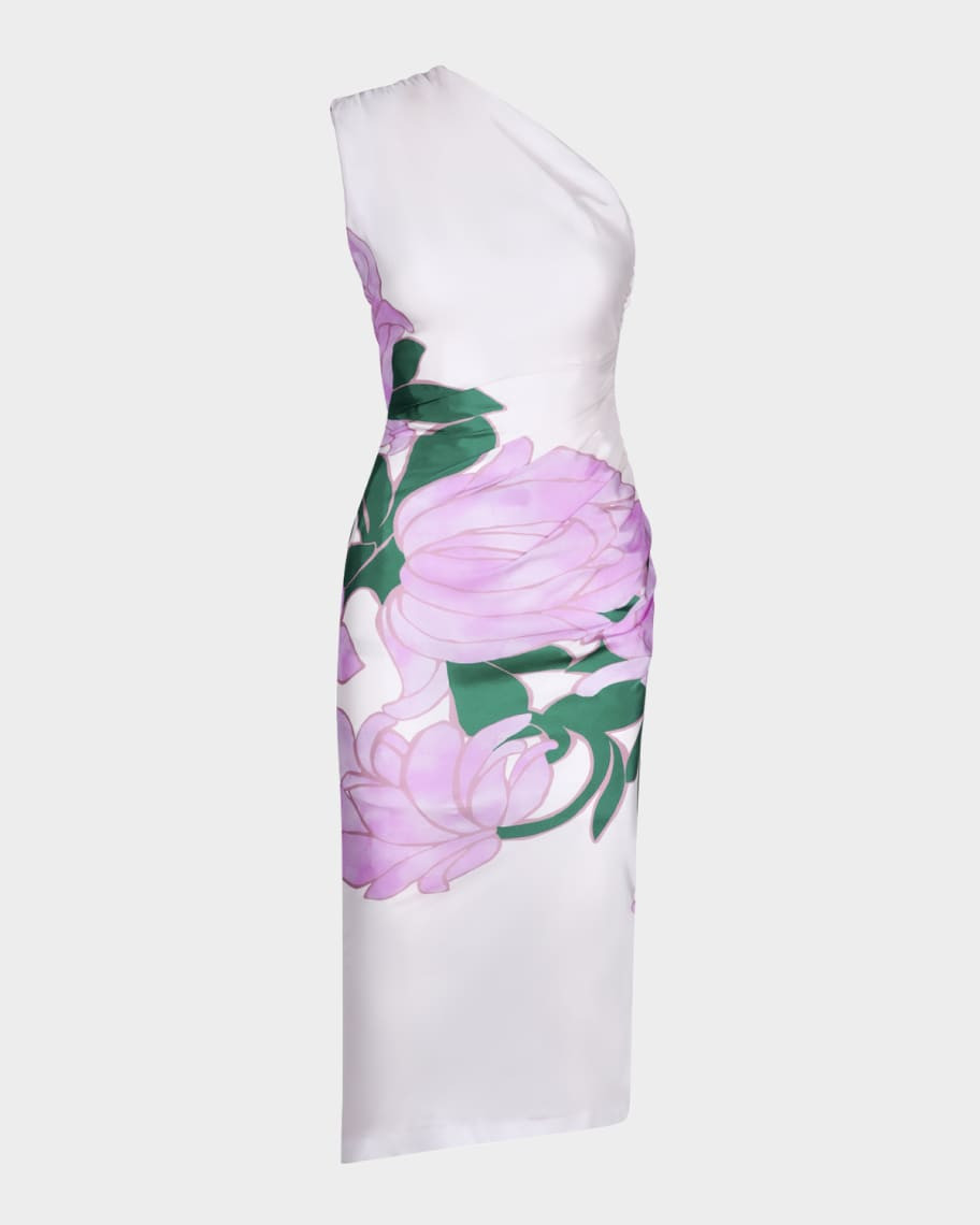 Smythe Magnolia Ruched Asymmetric Midi Dress | Neiman Marcus