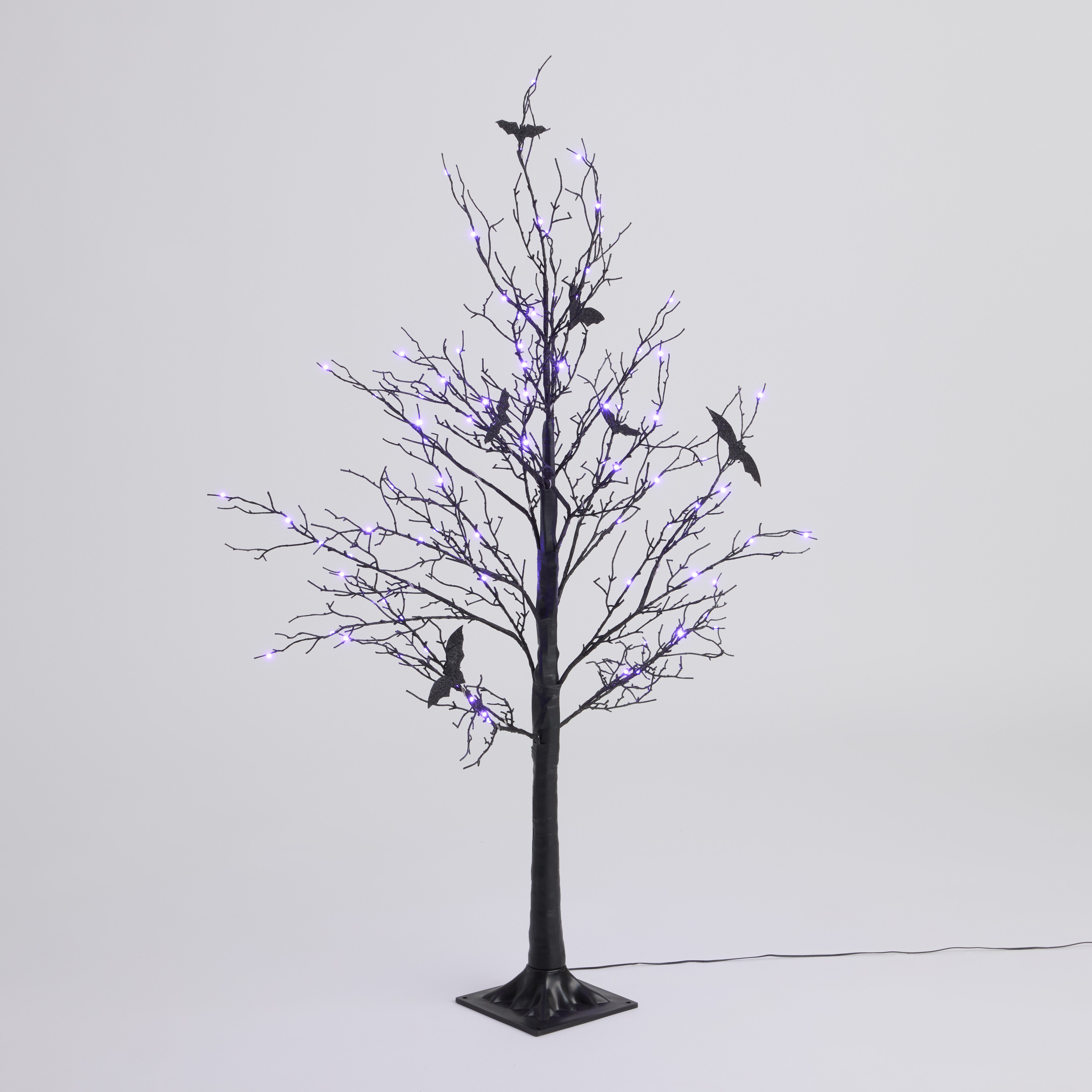 Black Glitter Bats Color Changing LED Halloween Tree Decor | World Market