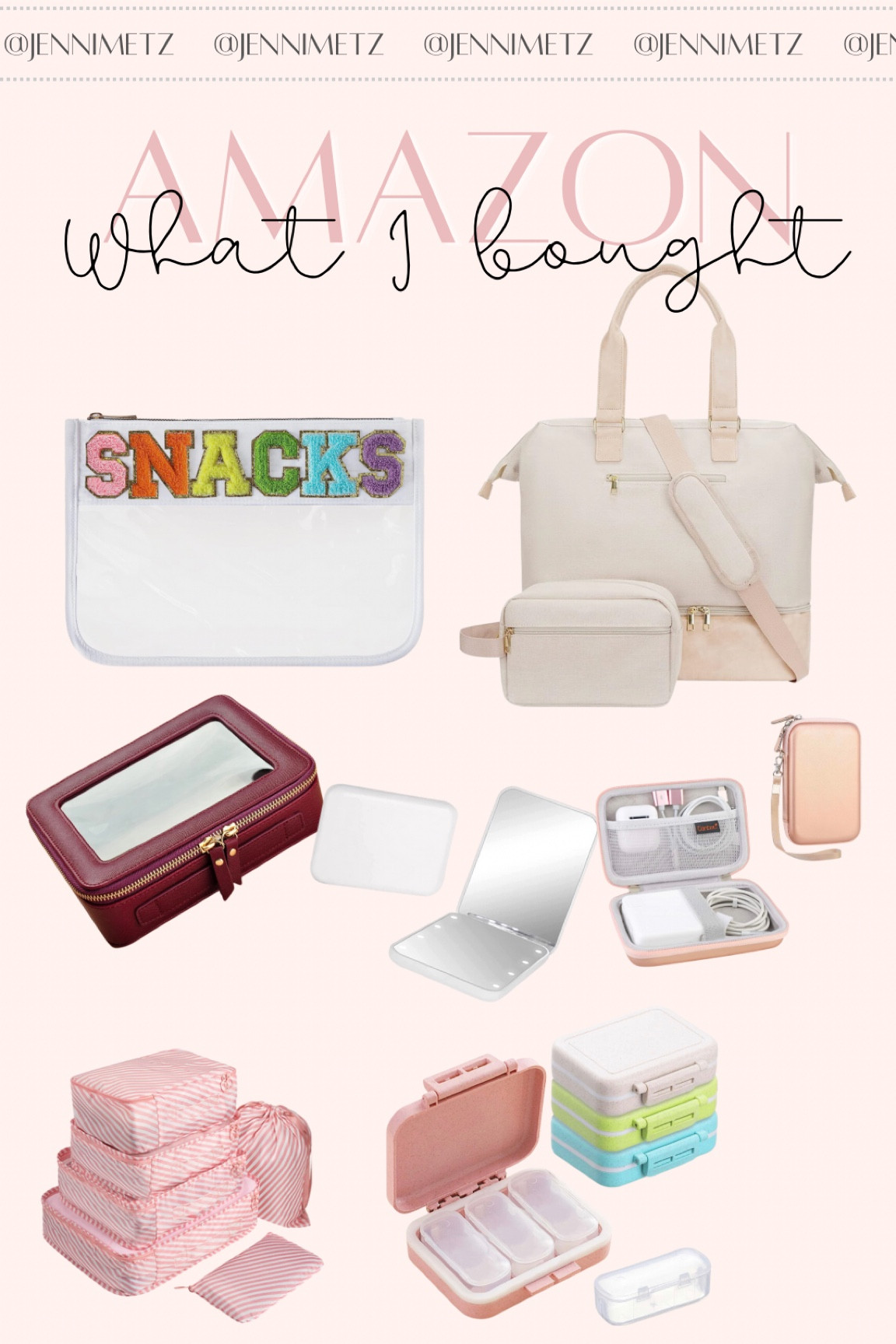 Travel essentials. Weekender bag. Snack bag. Mini mirror. Compact mirror. Pill case. Travel. Organization.

#LTKSeasonal #LTKtravel #LTKunder50