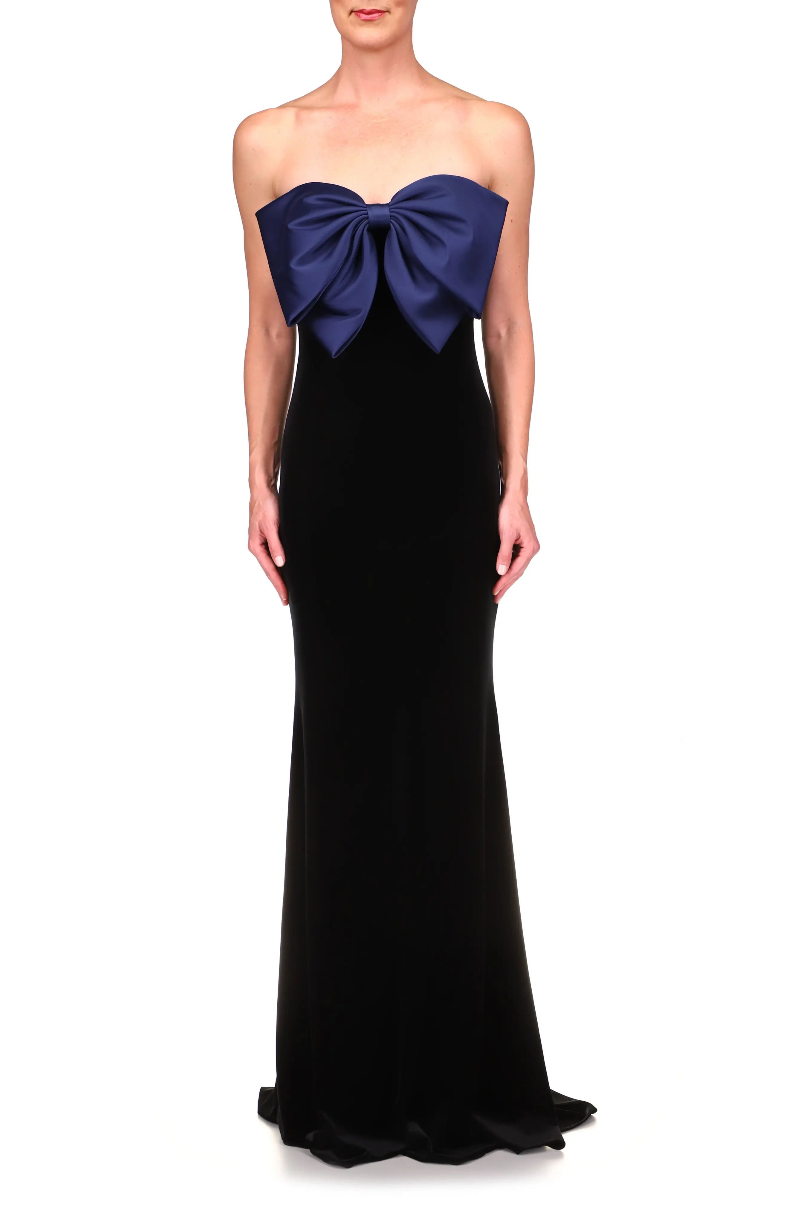 Badgley Mischka Collection Badgley Mischka Strapless Velvet Bow Gown in Black at Nordstrom, Size 4 | Nordstrom