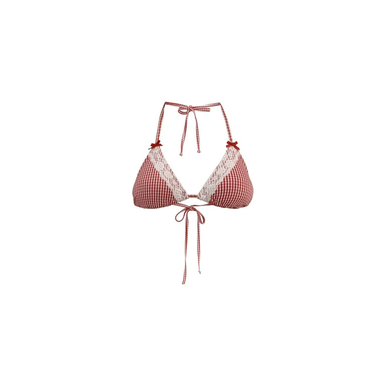 No Boundaries Gingham Triangle Bikini Top, Women’s | Walmart (US)