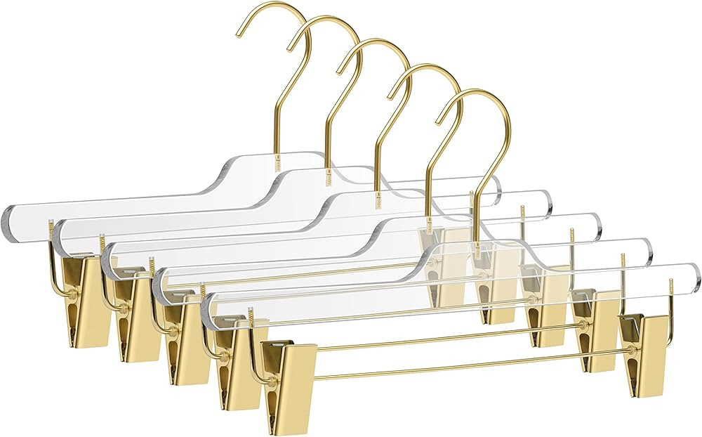 Quality Lucite Acrylic Clear Skirt Pants Trousers Bottom Hangers 5-Pack, with Adjustable Metal Ma... | Amazon (US)