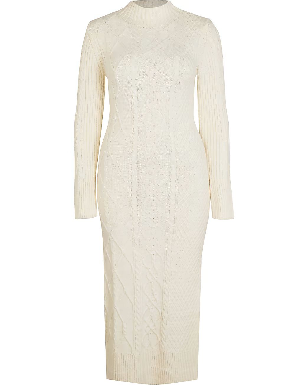 Cream chunky cable knit bodycon dress | River Island (UK & IE)