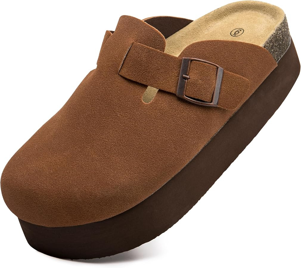 Women's Suede Clogs Cork Footbed Sandals Comfort Platform Mules with Arch Support Adjustable Buck... | Amazon (US)