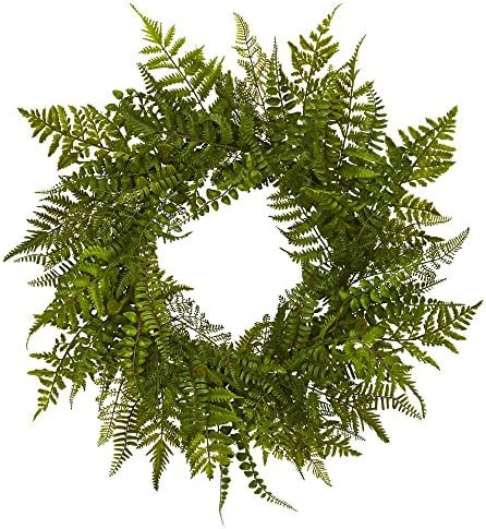 Nearly Natural 24in. Mixed Fern Artificial Wreath, Green | Amazon (US)