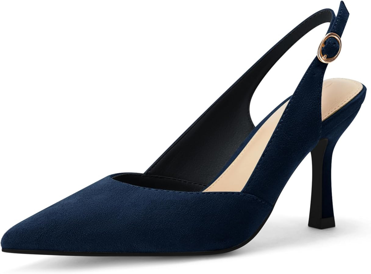 Rilista Women's Slingback Kitten Heels Closed Pointed Toe Wedding Party Dress Pumps Shoes | Amazon (US)