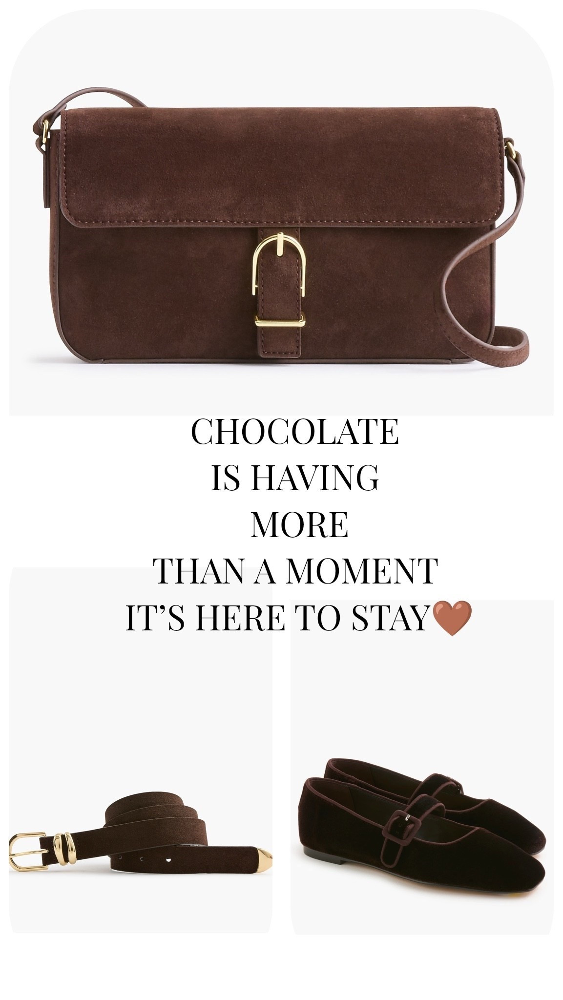 Chocolate isn’t just good enough to eat… it looks pretty fabulous on you, too. 🤎🍫

This fall, it’s all about rich chocolate tones, touchable textures, and a little gold—think suede, velvet, and gorgeous gold hardware on belts, bags, and buckles.

Basically, this is one chocolate indulgence you don’t have to feel guilty about. 😉

I rounded up some of my favorite chocolate brown fall finds in my LTK. 🤎

#FallStyle #ChocolateBrown #FallFashion #SuedeStyle #VelvetStyle