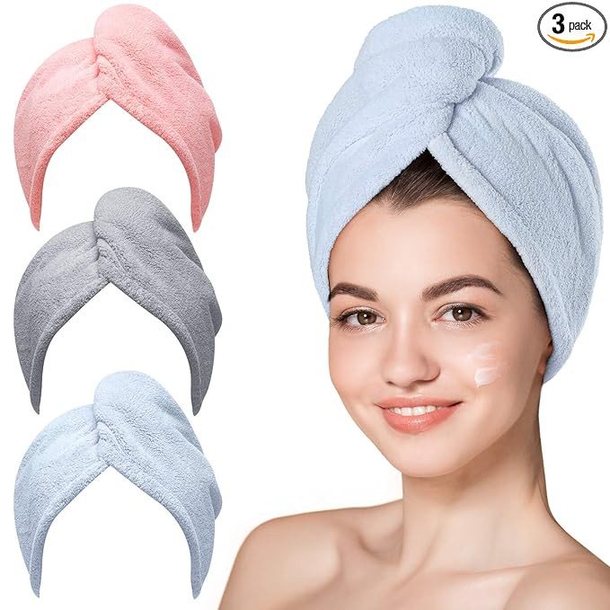 Hicober Microfiber Hair Towel,Turbans for Drying Wet Hair, Anti Frizz Hair Wrap Towels for Curly ... | Amazon (US)