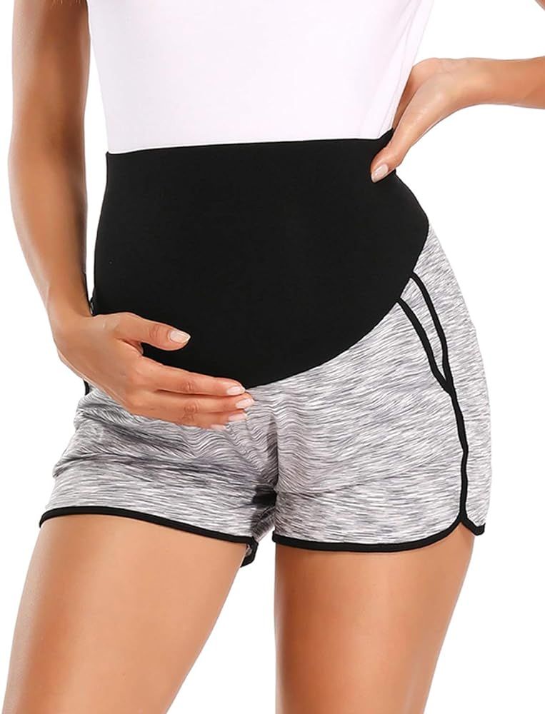 Love2Mi Women's Maternity Shorts Over Bump Casual Elastic Waist Stretchy Pregnancy Pants with Poc... | Amazon (US)