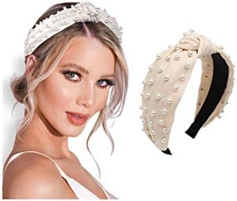 Pearl headband for Women Knot White Fashion Embellished Top Knotted Hairband ladies Twist Bohemia... | Amazon (US)